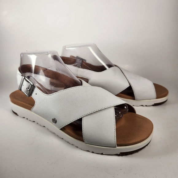 UGG Shoes - UGG Women's Kamile Sandal 10 White Leather Chris Cross Adjustable Comfort Shoe